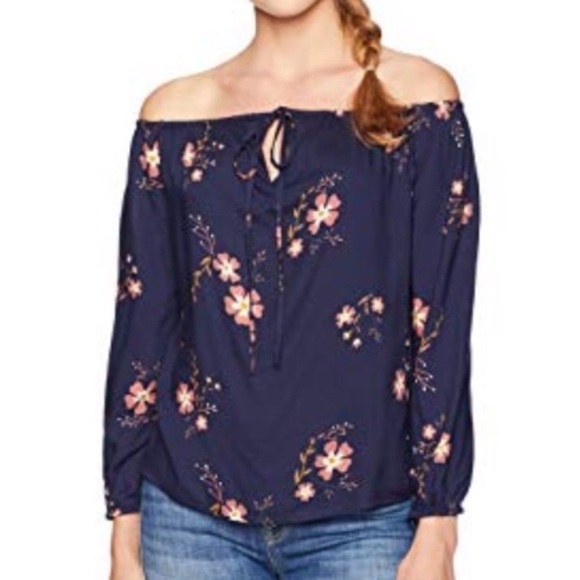 Roxy Women 8 Navy Floral Boho Beach Paradise Eyes Halter Off The Shoulder Top - Picture 4 of 15